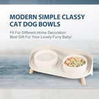 Raised Cat Food and Water Bowl Set - Elevated Ceramic Dishes With Non-Slip Stand and Splash Guard for Small Dogs - 2 x 480 ML (16.2 OZ)
