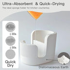 2-in-1 Diatomite Sponge Holder for Kitchen Sink, Quick-Drying Dish Sponge and Brush Holder, Dish Wand Holder, Diatomite Stone Sink Tray, Ultra Absorbent Sinks Caddy Organizer,White
