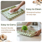 CHI AN HOME 15.8" x 11.8" Decorative Rectangular Tray with Natural Capiz Shells, Checkered Tray with Handles, Serving Tray for Ottoman, Coffee Table, Kitchen Counter Home Decor (Pistachio Green)