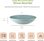 Sango Siterra Artist's Blend Stoneware Pasta Bowls (Set of 4) Multi Assorted Colors– Featuring Soft Gray, Blue, Green, and Ivory, for Everyday Dining & Entertainment, Microwave & Dishwasher Safe