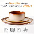 LeRatio Ceramic Dinnerware Sets for 4,12-Piece Plates and Bowls,Handmade Reactive Glaze Dishes Set,Chip Resistant and Scratch Resistant | Oven Dishwasher & Microwave Safe,Service for 4-Kahki