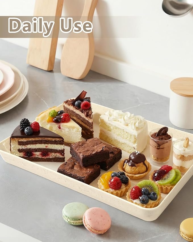 YOUBET 8 PCS Plastic Serving Trays - Ivory Wheat Straw Trays for Serving Food - Super Strong Disposable Platters, Heavy Duty Plastic Trays for BBQ, Picnic, Party, Wedding
