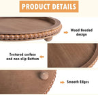 HPC DEC R OUR HAPPY PLACE 12in Round Wood Beaded Tray - Brown, Distressed Finish - Farmhouse Boho Style - Decorative Tray for Living Room, Coffee Table, Kitchen Table or Serving Tray