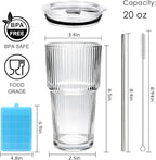Accguan 20oz Ribbed Glass Tumbler with Straw and Lid,Glass Cup,Reusable lced Coffee Cups with lids-Glass Cups with Lids for Smoothie,Coffee,Juice,Tea,Travel Mug,Cold & Hot Beverages, 6Pack