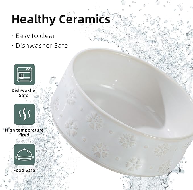 Havniva Ceramic 5.1inch Raised Double Bowls Set with Acacia Wood Stand, 2 Heights Elevated, Food & Water Bowls for Puppy, Kitty, Cats(13.5oz, Arctic White)