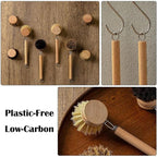 Bamboo Dish Brush with Handle, 1 Sturdy Wooden Handle with 3 Natural Bristle Heads, Horsehair, Sisal, Palm - All Purpose Kitchen Scrubber, Bamboo Wok Brush, Fruit and Veggie Scrubber