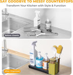 KONE Kitchen Sink Caddy: Sponge Holder for Kitchen Sink Counter with Instant Drying Stone and High Brush Holder, Rustproof Stainless Steel Sponge Holder for Sponges, Scrubbers, Soap (Black)