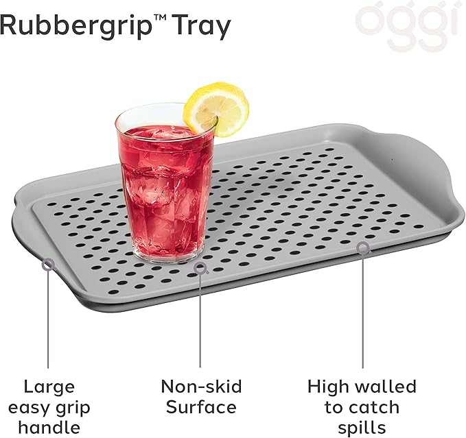 OGGI Anti Slip Serving Tray with Handles- Gray Rectangle Tray - Ideal Tray for Eating, Breakfast Tray, Food Tray, Appetizer Tray, Serving (Pack of 3), 5504.10