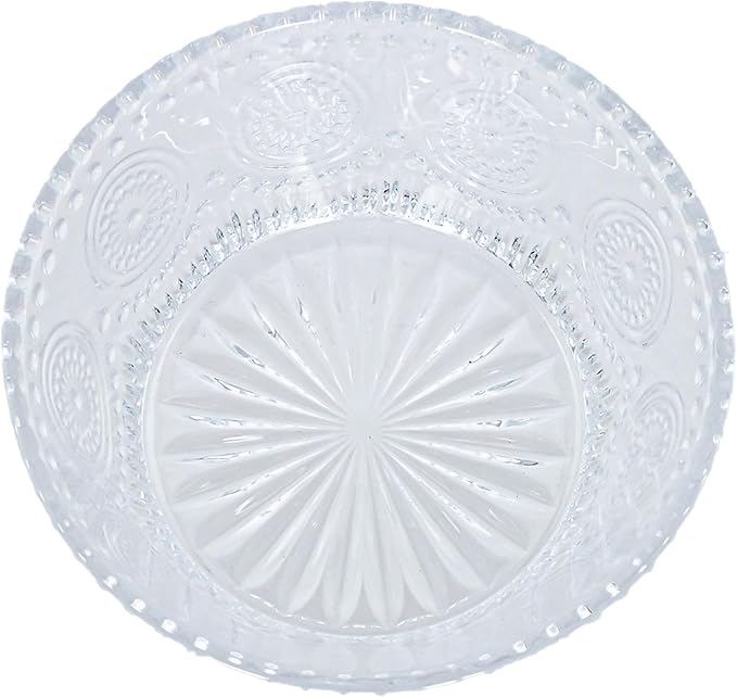 Boston International Vintage-Inspired Glass Serving Bowl with Embossed Floral Pattern for Salad Snacks Dinner, Large 7" x 2.75", Clear Codi