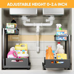Saydear Under Sink Organizer Storage 2-Tier Premium Metal Pull-Out Kitchen Cabinet Organizer with Sliding Drawer, Height Adjustable, Heavy Duty for Kitchen & Bathroom Organizers 1 Pack Black