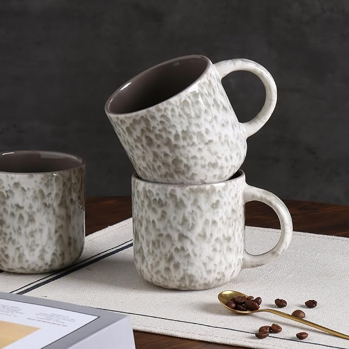 MONITO 12 OZ Coffee Mugs Set of 4, Ceramic Coffee Mugs,Modern Coffee Mugs Set with handle for Tea/Latte/Cappuccino/Milk/Cocoa. (Beige-brown, 4 Count（Pack of 1）)