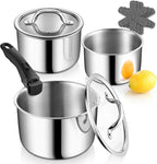 P&P CHEF Tri-Ply Stainless Steel Cookware Set of 3 with Removable Handle, 9-Pieces Pots and Pans Set, Induction 2Qt Saucepan, 3Qt Small Pot & 4Qt Cooking Pot, Oven & RV Safe to 500℉, Dishwasher Safe