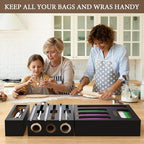 9 IN 1 Bamboo Foil and Plastic Wrap Organizer for Kitchen Drawer, Plastic Bag Organizer Organization and Storage, Food Storage Bag Organizer (BLACK)