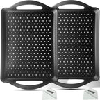 ECOIOU Non Slip Food Serving Tray with Handles, 2-Pack Rectangle Anti-Slip Non-Toxic Dishwasher Safe Tray for Snack Fruit Dessert Breakfast Drink,Black