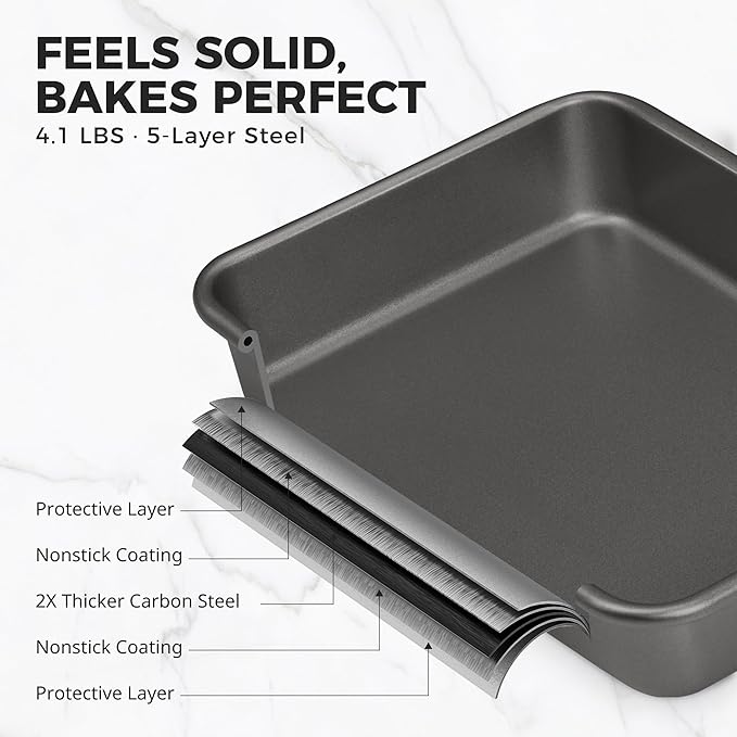HONGBAKE Deep Baking Pans Set for Oven, Nonstick Rectangle Sheet Cake Baking Pans, 13/11/9 Inch Rectangular Oven Tray for Cooking Brownie Lasagna, Stackable Multi-Depth Bakeware, Black
