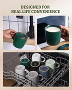 famiware Mercury Coffee Mugs 13 oz, Coffee Mugs Set of 4 with Handle, Cups for Latte, Hot Tea, Cappuccino, Mocha, Cocoa, Dark Green
