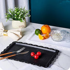 Set of 6 Plastic Serving Trays Food Tray - 14" x 9" Rectangle Serving Platter for Halloween Party Cafeteria Kitchen Restaurant, Small Flat Trays for Dessert Fruit Cookie Snack (6, Black)