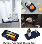 MicoYang Silicone Bathroom Soap Dishes with Drain Spout-Kitchen Sink Organizer,Sponge Holder,Dish Soap Tray,Perfect for Dispenser,Scrubber,Bottle,Cup on Sink or Counter-Navy Blue 9.6"×5.3"