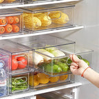 MineSign Set of 3 Stackable Refrigerator Organizer Bins Pull-Out Drawers for Fruit and Veggies Divided Storage Organizer for Fridge Clear Drawer Containers with Handle for Produce Saver, Eggs, Snack