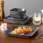 vancasso Stern Gray Dinner Set Square Reactive Glaze Tableware 12 Pieces Kitchen Dinnerware Stoneware Crockery Set with Dinner Plate, Dessert Plate, Bowl Service for 4