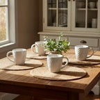 14 oz Embossed Ceramic Coffee Mugs - Set of 6, Artisan Textured Ceramic Coffee Mugs,Lead-Free Microwave & Dishwasher Safe,Coffee Cups for Wedding Housewarming Coffee Lovers