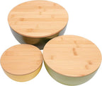 ECOWAY Salad Bowl Set of 3 with Bamboo Lids, Mixing Bowl Set, Nesting Bowls for Space Saving Storage, Made with Durable Eco-Friendly Bamboo Fiber, Great for Prepping and Serving Food (3 Colors)