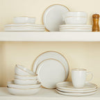 Pokini Dinnerware Set for 4, Ceramic Dish Set, Plate and Bowl Set, Microwave & Dishwasher Safe Dishware Set, Chip & Scratch Resistant Dinner Sets, Irregular Edge Design, White