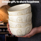 Artena Soup Bowls 32 OZ, Cereal Bowls Set of 4, White Embossment Ceramic Ramen Bowl for Salad, Dinner, Pho, Noodle, Pasta, Snacks, Dishwasher Microwave Safe, 6.3 Inch, Pinwheel Flower (Pack of 2)