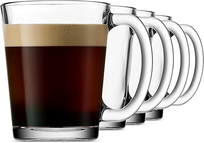 Godinger Coffee Mugs, Italian Made Glass Coffee Mug, Hot Beverage Tea Cups, Glass Cups, Drinking Glasses - 10oz., Set of 4