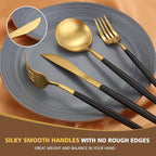 Matte Black Gold Silverware Set, Oliviola 20-Piece Stainless Steel Flatware Cutlery Set Service for 4, Satin Finish Kitchen Utensil Set, Dishwasher Safe