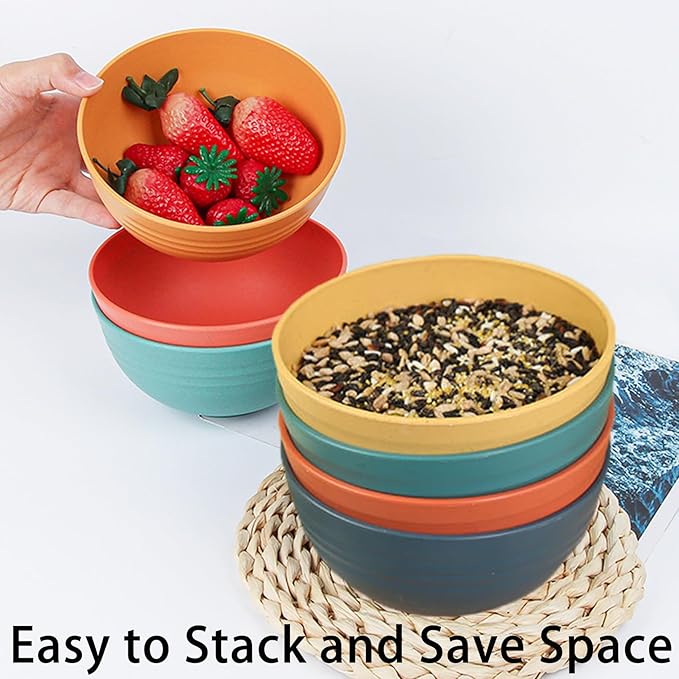Unbreakable Wheat Straw Cereal Bowls Set of 4, 24 OZ Microwave and Dishwasher Safe Lightweight Soup and Salad Bowl Sets, Reusable Dessert Bowls for Rice, Pasta, Snack, Fruit, BPA Free (4 Colors)