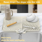 Silicone Drying Mat for Kitchen Counter , Dish Drying Rack Matt with Built in Drain, 18 Inch Dry Mats for Dishes Drying Pad for Kitchen Counter (18×12inch, cream)