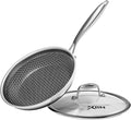 Honeycomb Stainless Steel Nonstick Frying Pan with Lid 8 Inch, Induction Cooktop Compatible Skillet, PFOA-Free Scratch-Proof, Dishwasher & Oven Safe, Stay-Cool Handle, Silver Kitchen Cookware