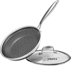 Honeycomb Stainless Steel Nonstick Frying Pan with Lid 8 Inch, Induction Cooktop Compatible Skillet, PFOA-Free Scratch-Proof, Dishwasher & Oven Safe, Stay-Cool Handle, Silver Kitchen Cookware