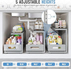 Under Sink Organizer Upgrade To Professional Rails,2-Tier Dual Pull Out Cabinet Storage,Height Adjustable Slide Out Drawers For Bathroom Kitchen,2 Pack-21"Dx12.8"-16.9"H,Gun Gray