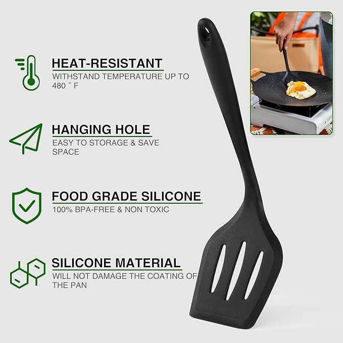 Camping Essentials Cookware Cooking Utensils Set - Portable Camp Kitchen Mess Kit Outdoor Accessories, Stainless Steel & Silicone, Camping Gear Equipment for RV Picnic Grill,Black