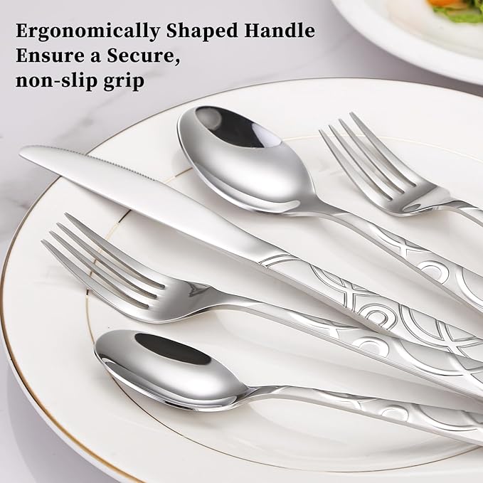 20PCS Silverware Set Service for 4, Premium 18/0 Stainless Steel Cutlery Set, Mirror Polished Flatware, Modern Kitchen Eating Utensils for Home, Restaurant, Wedding, Party