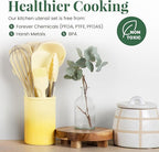Larder & Vine 12-Piece Silicone Kitchen Cooking Utensils Set with Stainless Steel Handle and Ceramic Holder, Dishwasher Safe Set of Kitchen Essentials (Limoncello)