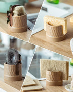 Zoeeker Sponge Holder for Kitchen Sink, Ceramic Sink Caddy Scrub Sponge Tray Dish Rack for Scrubbers, Kitchen Organizer, Brown