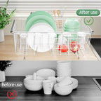 Fanbsy Dish Drying Rack in Sink, Extendable Stainless Steel Dish Drainers for Kitchen Counter, Anti-Rust Dish Dryer Rack with Utensil & Cup Holders, for Inside Sink, Over The Sink