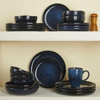 Pokini 18 Piece Stoneware Dish Set for 6, Reactive Glaze Ceramic Plates and Bowls Set | Coastal‑Inspired Irregular Design for Casual Entertaining & Intimate Dinners | Dishwasher & Microwave Safe