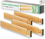 BAMEOS Drawer Dividers kitchen Organization Bamboo Utensil Organizers for Kitchen Bedroom Bathroom Dresser Office 4-pack