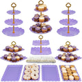 Pack of 10 NWK Cake Stand Set, with 3 x Two-Tier and 3 x Three-Tier Cupcake Stands, 4 x Appetizer Trays, 1 x Tablecloth for Birthday Bridal Baby Shower Party (Purple)