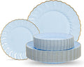Lullaby 60PCS Light Blue Scalloped Plastic Plates with Gold Rim, Includes 30PCS Dinner Plate 10'' and 30PCS Dessert Plate 7.5'', Baby Blue Plastic Plates for Party, Wedding and Daily Use