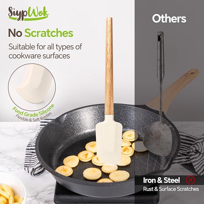 Silicone Spatula Set, Food Grade Rubber Spatula-4 Piece Nonstick Rubber Spatulas, Spoonula, Jar Scraper for Cooking, Baking, Mixing, Frosting - Heat Resistant Up to 600°F (4 Pcs Spatula White)