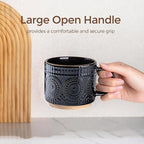 GBhome 12OZ Stackable Coffee Mugs, Ceramic Coffee Mugs with Texture Patterns for Man,Woman,Dad,Mom, Modern Coffee Mugs Set of 4 for Latte/Cappuccino/Cocoa. Dishwasher&Microwave Safe