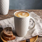 AmorArc Large Coffee Mugs Set of 6, 20oz Ceramic Tall Coffee Mugs Set with Textured Geometric Patterns for Coffee/Tea/Beer/Hot Cocoa, Dishwasher & Microwave Safe, Black&Beige