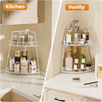 VITVITI 2 Tier Corner Bathroom Counter Organizer, Metal Bathroom Countertop Organizer Shelf Storage, Bath Room Sink Makeup Organizers for Vanity Perfume Skincare with Hooks, White