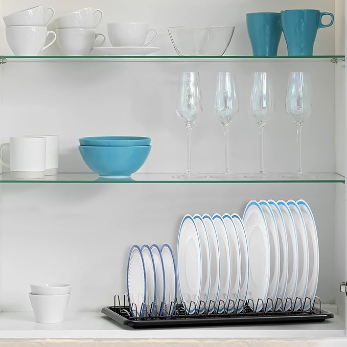 Simple Houseware Plate Drying Rack with Drainboard, Black