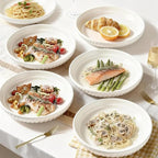 8 Inch Ceramic Pasta Bowls 6 Pack, 32 Oz White Serving Bowls - Microwave, Dishwasher & Oven Safe, Shallow Soup Bowls for Salad, Pasta, Cereal